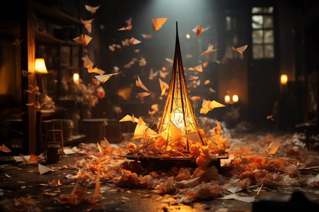 Photo burning origami crane a delicate paper creation