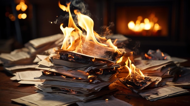 Burning Paper Close Up stock Photo