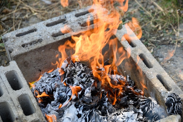 Burning paper for faith to the ancestors in chinese new year