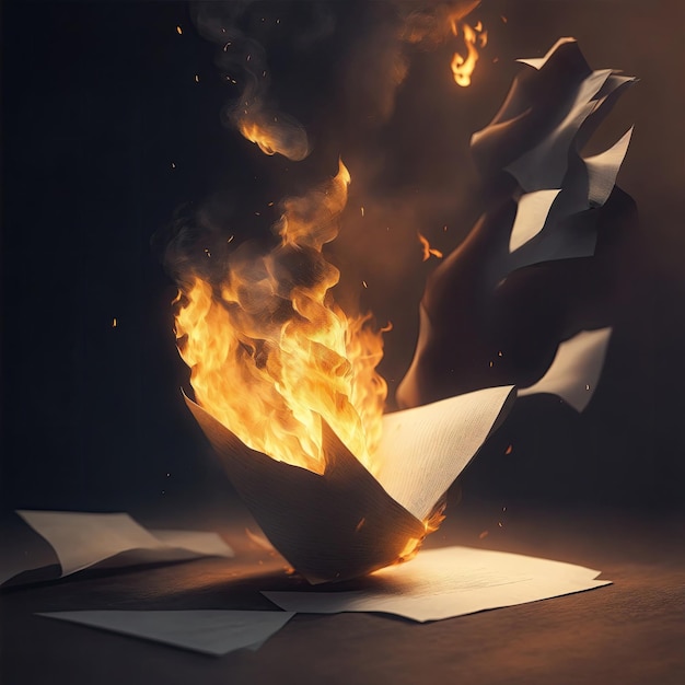 Photo burning paper falling from top