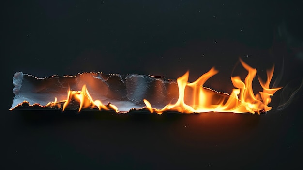 Photo burning paper glowing edge of paper on a black background