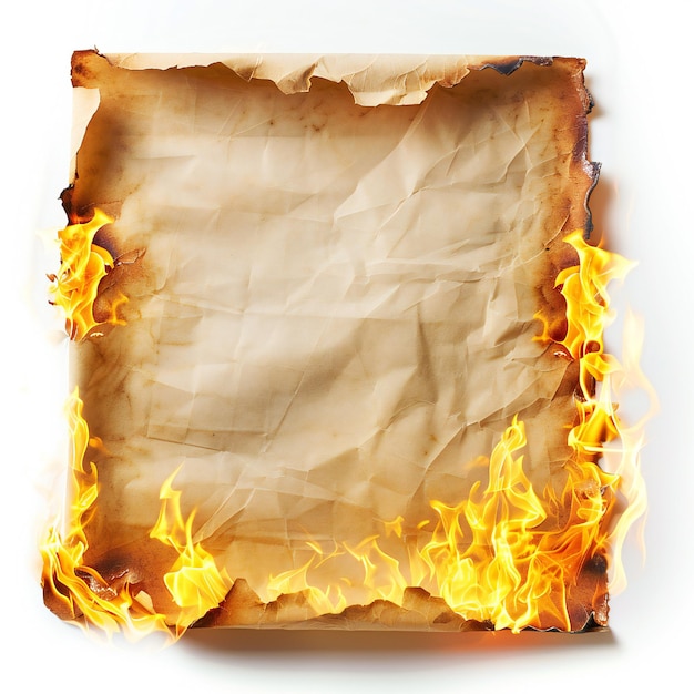 Photo burning paper isolated on white background