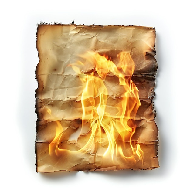 Photo burning paper isolated on white background