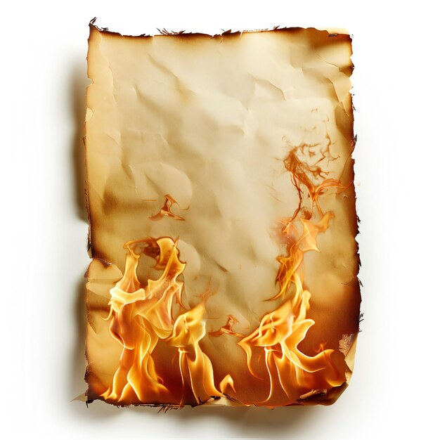 Photo burning paper isolated on white background