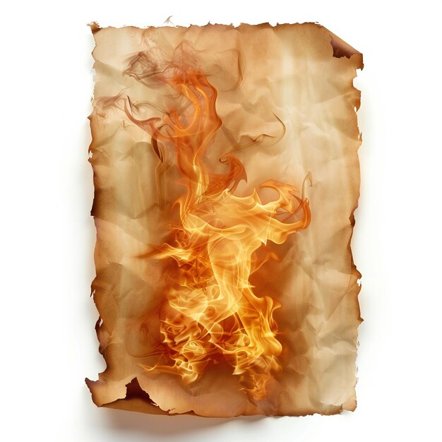 Photo burning paper isolated on white background