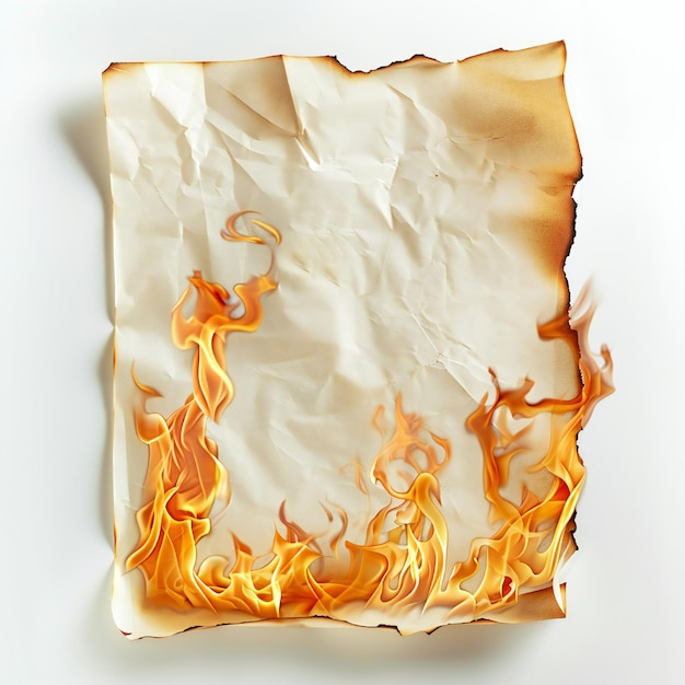 Photo burning paper isolated on white background