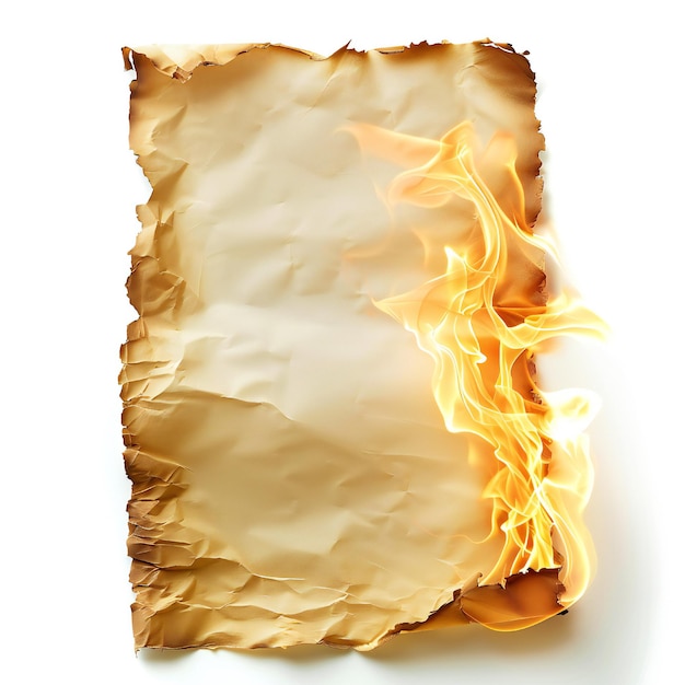 Burning paper isolated on white background