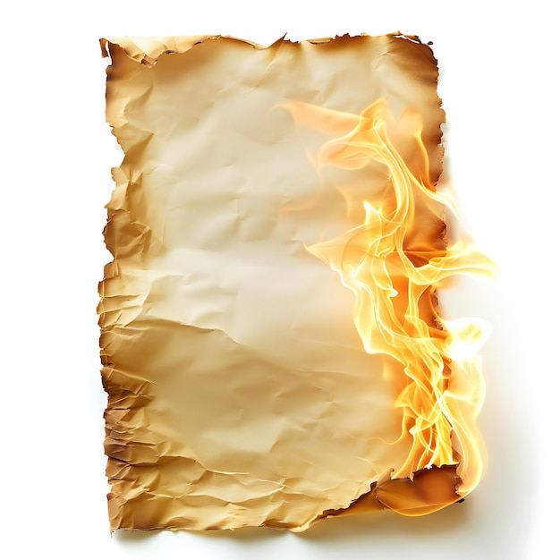 Photo burning paper isolated on white background