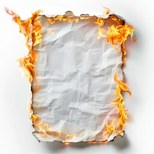 Photo burning paper isolated on white background