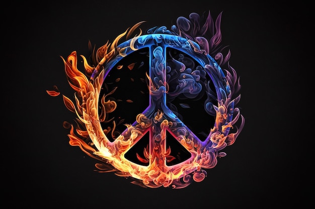 Photo burning peace symbol over black background