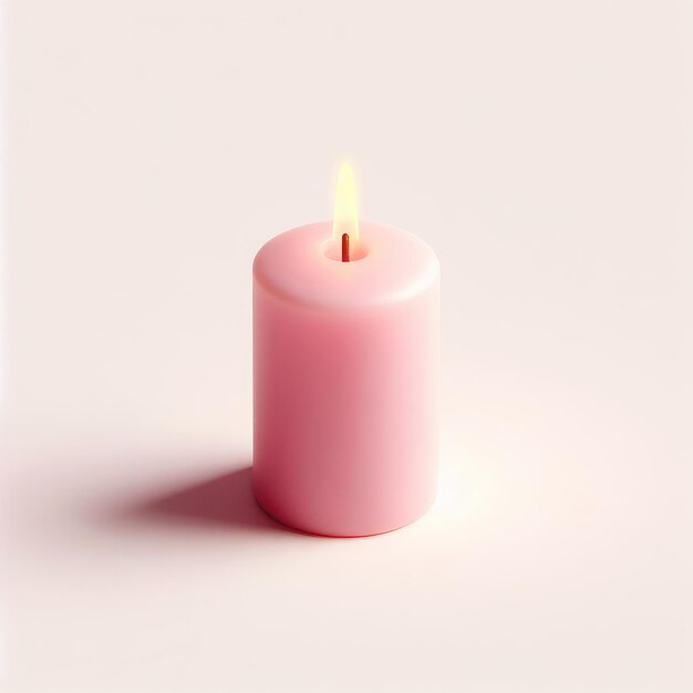 burning pink candle in the white background