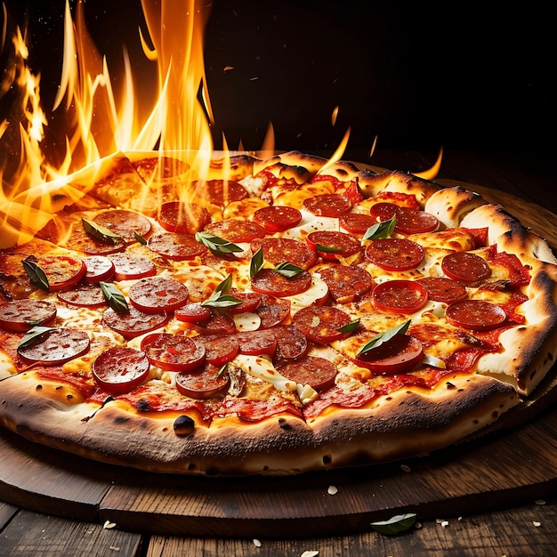 Burning pizza with smoke effect