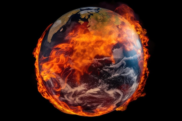 burning planet earth dyeing from global warming AI