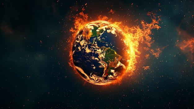 Foto il pianeta terra in fiamme rappresenta il cambiamento climatico