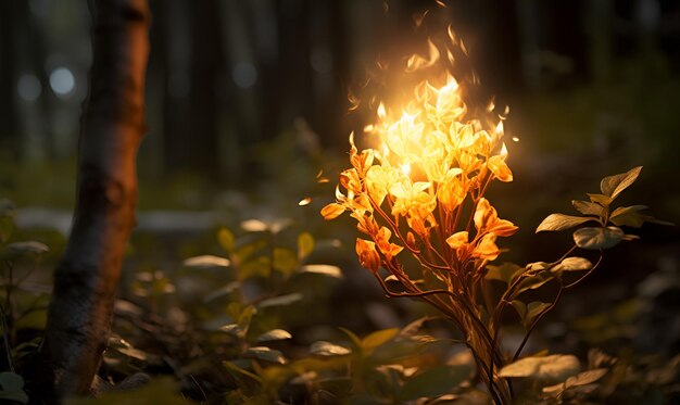 사진 숲에서 불타는 식물 a 생성 설계