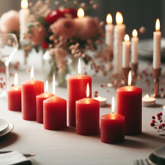 burning red candles background for social media