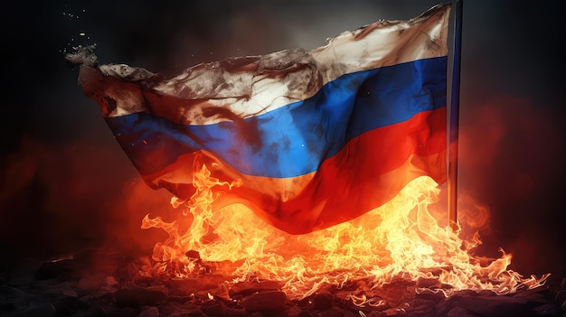 Burning russian flag