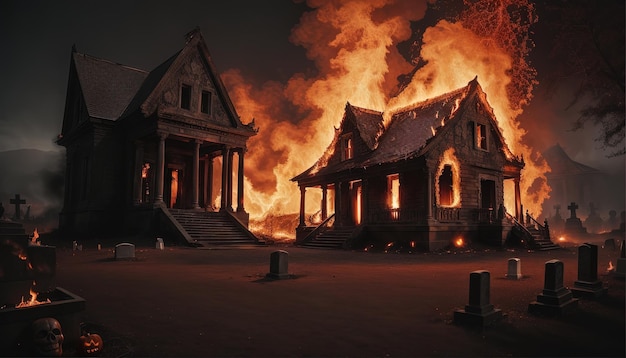 Photo burning scary haunted ghost house