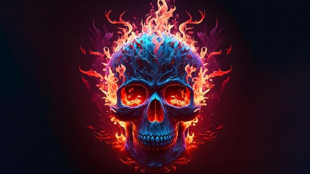 Burning scull on black background neural network generated art