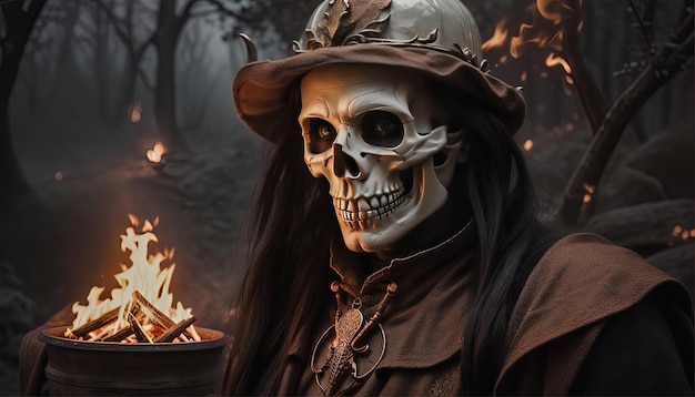 Burning skeleton skull with fire wallpaper