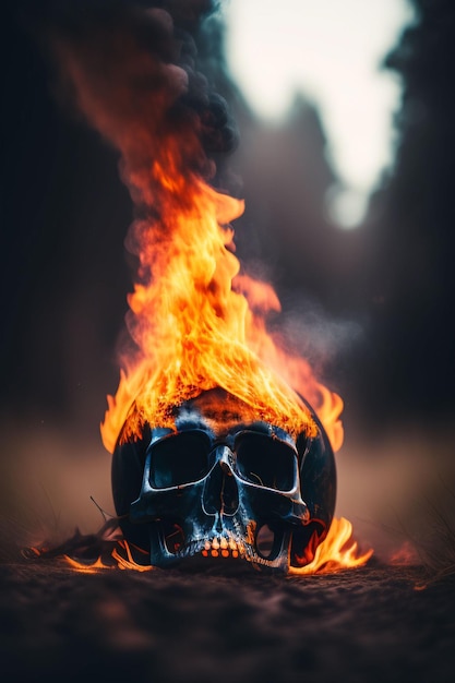 Burning skull ai generated