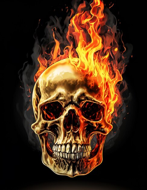 burning skull isolated on black background