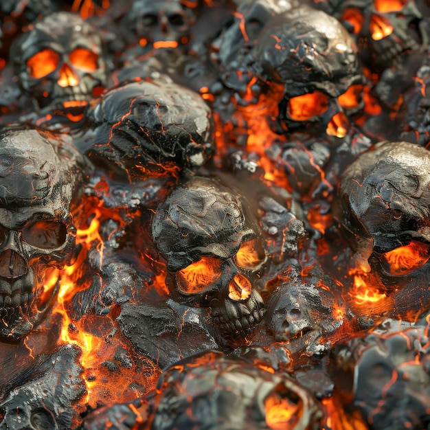 Горящие черепа в огненном пейзаже