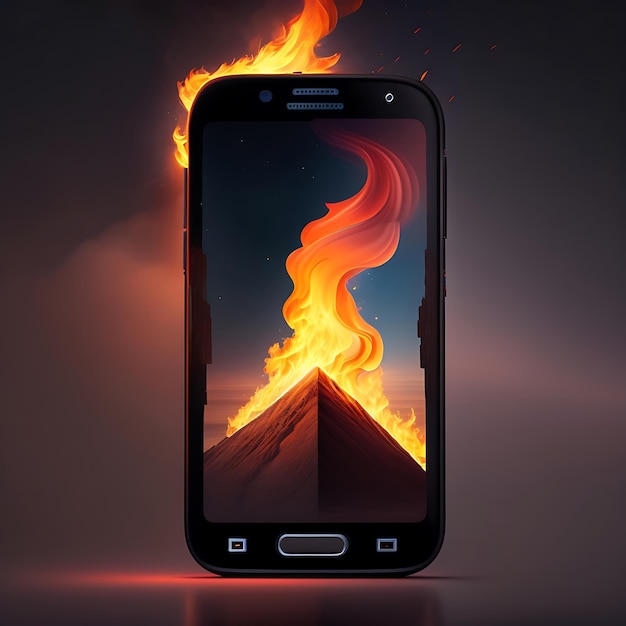 Foto smartphone in fiamme telefono cellulare in fiamme