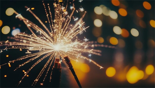 Photo burning sparkler on bokeh background new year concept