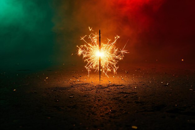 Burning sparkler on dark background New year and Christmas concept