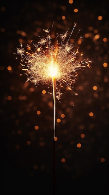 Burning sparkler on dark background with bokeh effect