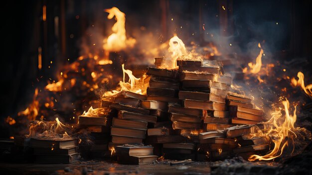 Burning stack of books Generative AI