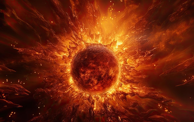 Photo burning sun 3d rendering