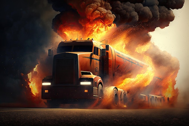 Burning Tanker Truck Generative AI