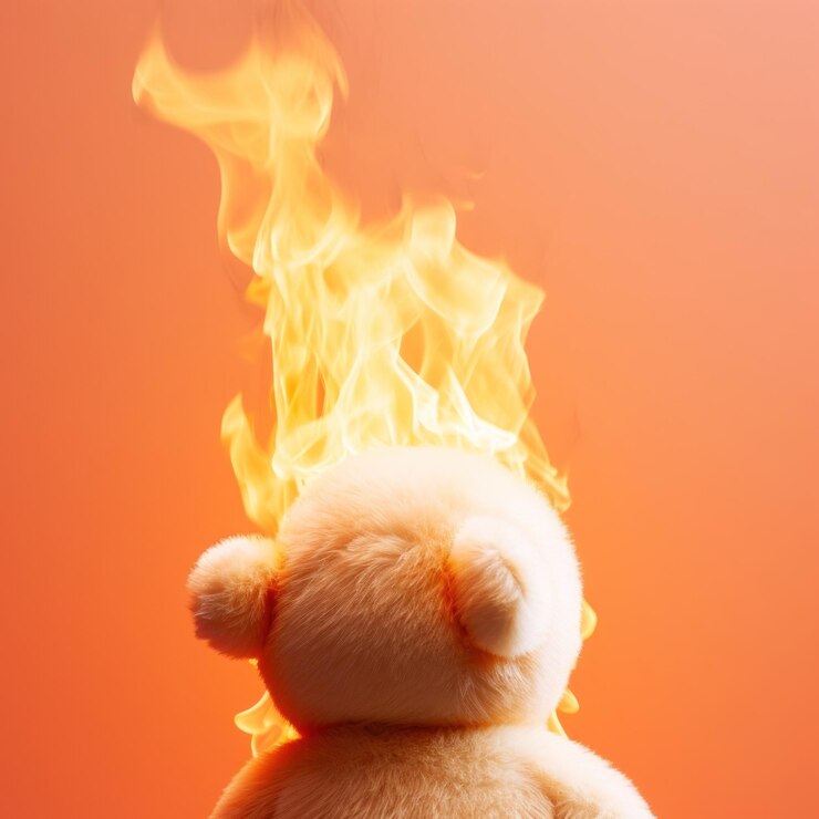 Photo 불타는 테디 베어 화재 배경 불타는