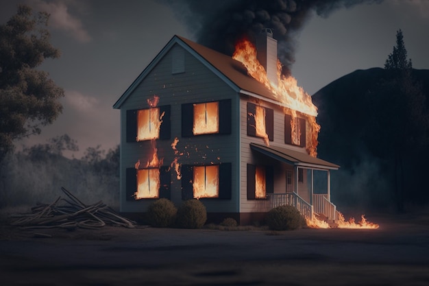 Burning two story house Generative AI