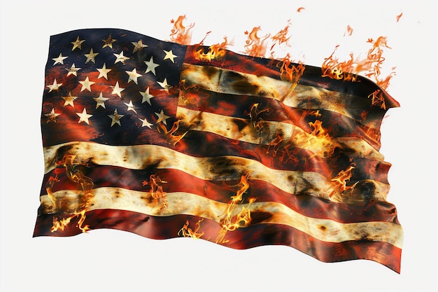 Photo burning usa flag no background png image