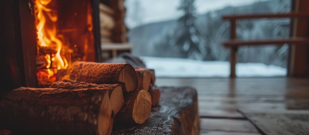 Photo burning wood in a cabin in the mountains