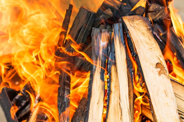 석탄을 형성하는 나무 조각을 태우는 바베큐 준비 불은 요리하기 전에 매우 가열 된 나무로 만든 뜨거운 석탄
