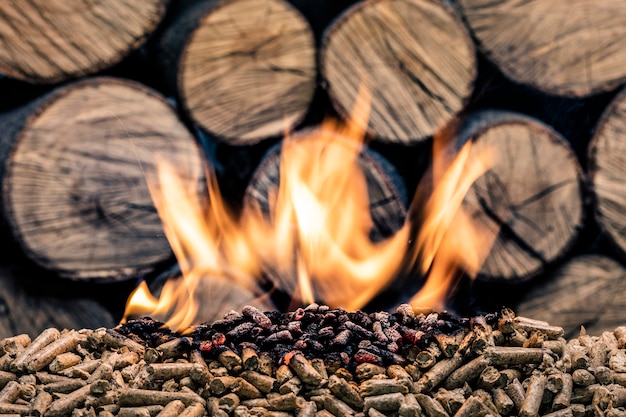 Burning wood pellet