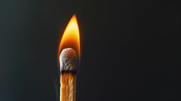 黒い背景の上で燃える木製の火柴 激しく魅力的な炎の描写