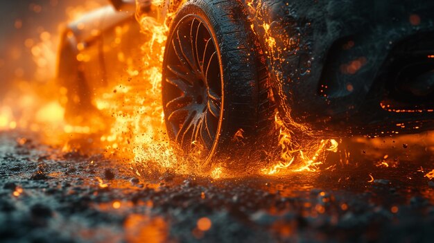 Photo burnout tire flames and smoke