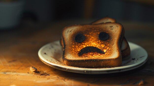 Photo burnt toast and sad face