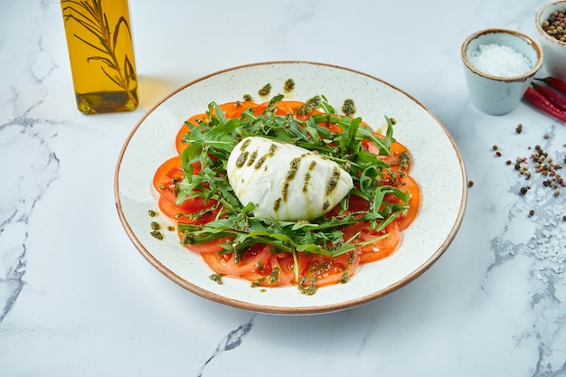 Burrata cheese with arugula