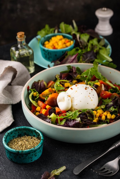 Burrata cheese with vegetable salad