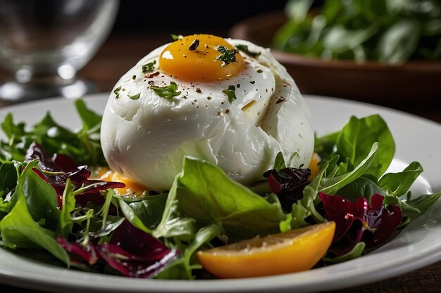 Burrata with a side of mixed greens