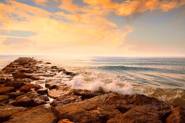 Burriana breakwater in Castellon of Spain