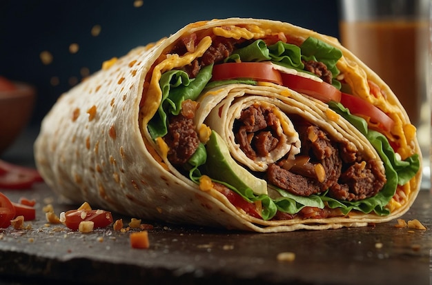 Foto burrito's die niet zijn gewikkeld en de lagen onthullen