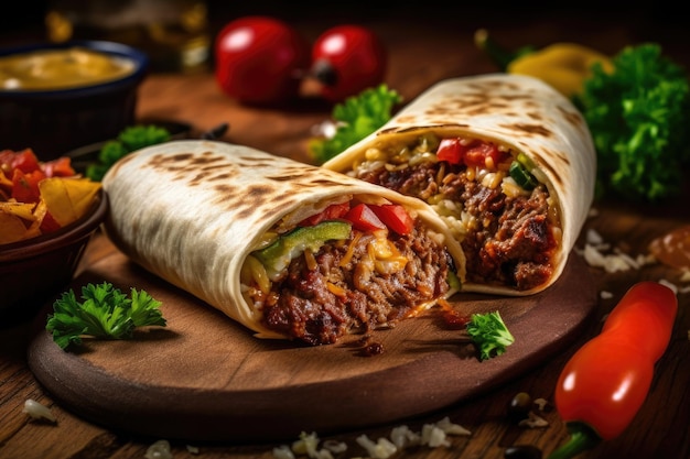 Burrito with meat and vegetables Generative AI