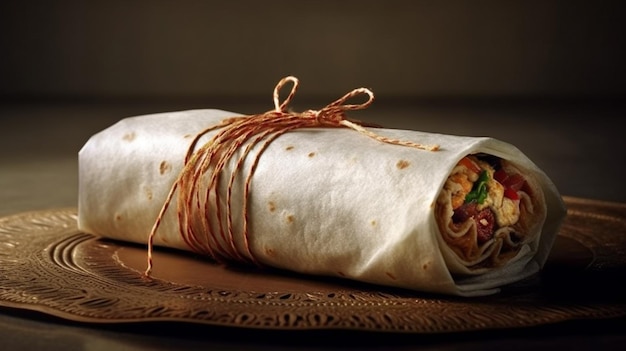 A burrito with a string tied around it